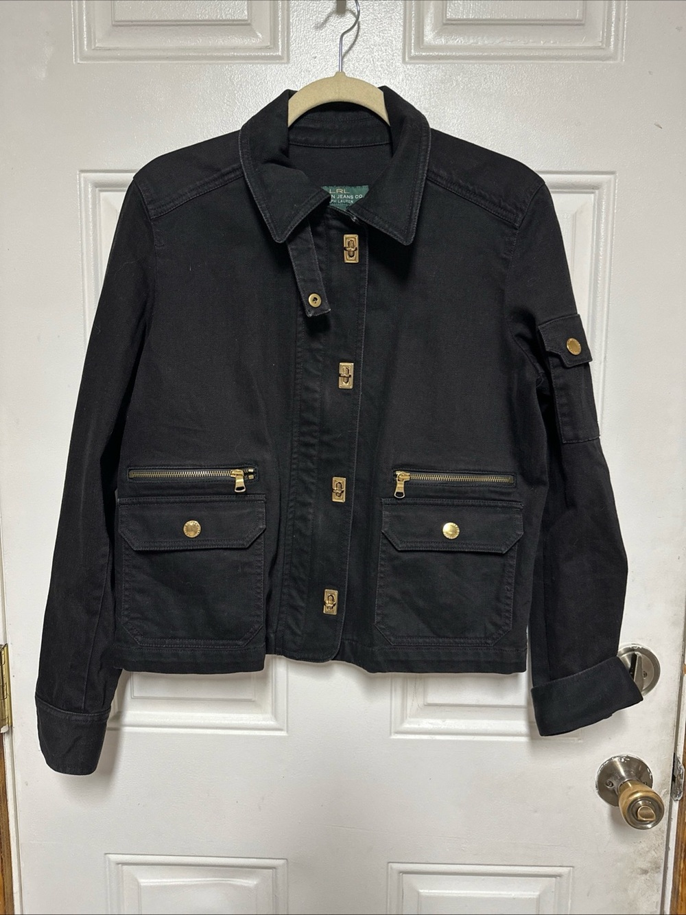 Lauren Ralph Lauren Jacket Womens Large Black Military Denim Zip Pockets